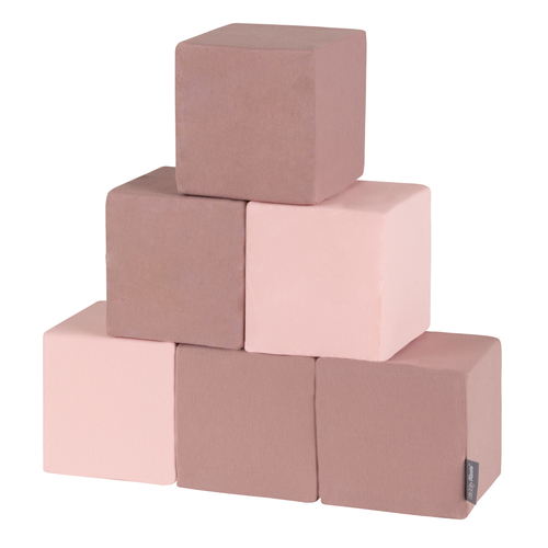KiddyMoon blocs mous pour bébé cubes de construction en mousse, cubes: bruyère-rose, 6 Pieces