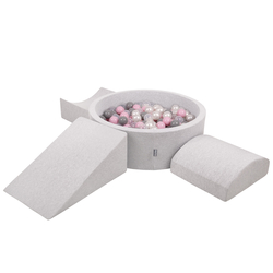 KiddyMoon Aire De Jeux en Mousse avec Rond Piscine à Balles pour Enfants, gris clair: perle/gris/transparent/rose poudré, Piscine (200 Balles) + Version 4