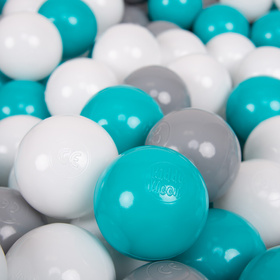 KiddyMoon Balles Colorées Plastique ∅7cm pour Piscine Enfant Bébé Fabriqué en EU, gris/blanc/turquoise, 300 Balles/7cm