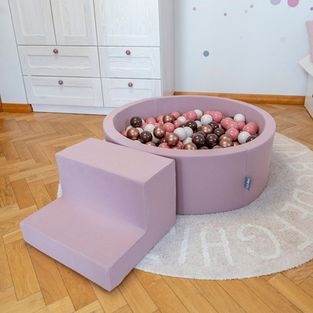 KiddyMoon Aire De Jeux en Mousse avec Rond Piscine à Balles pour Enfants, bruyère: beige pastel/rose poudré/perle, Piscine (200 Balles) + Version 1