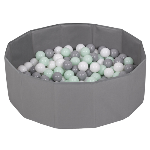 piscine à balles multicolores piscine pliable pour les enfant, gris: blanc/gris/menthe, 100 balles