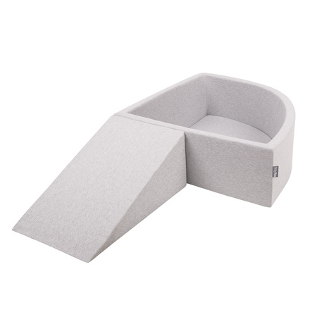 KiddyMoon Aire De Jeux en Mousse avec Quart Angulaire Piscine À Balles pour Bébé, gris clair: gris/blanc/turquoise, Piscine (200 Balles) + Pente