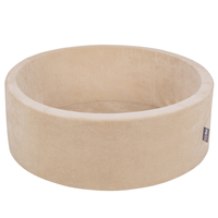 KiddyMoon Velours Piscine à Balles ∅7Cm pour Bébé Rond Fabriqué en EU, beige sableux: blanc/gris/rose poudré, 90x30cm/300 Balles