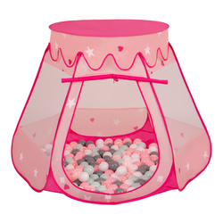 Tente Château Pour Enfants Tente de Jeu Avec Balles Colorées Jouet Cabane Pop-up Château Facile À Monter Maison de Jeu Pour Intérieur et Extérieur, rose:blanc/gris/menthe/rose poudré, 105x90cm/100 balles