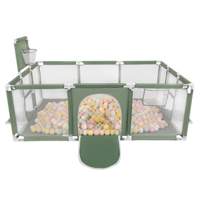 Parc Bébé avec Balles Plastiques Aire De Jeu Pliable Basket Football, vert : beige pastel/jaune pastel/blanc/menthe/rose poudré, 100 balles