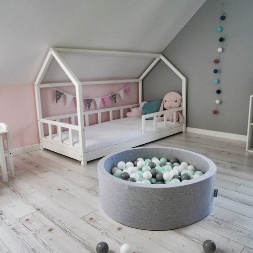 KiddyMoon Piscine à Balles ∅ 7Cm pour Bébé Rond Fabriqué En UE, gris clair, 90x30cm/300 balles