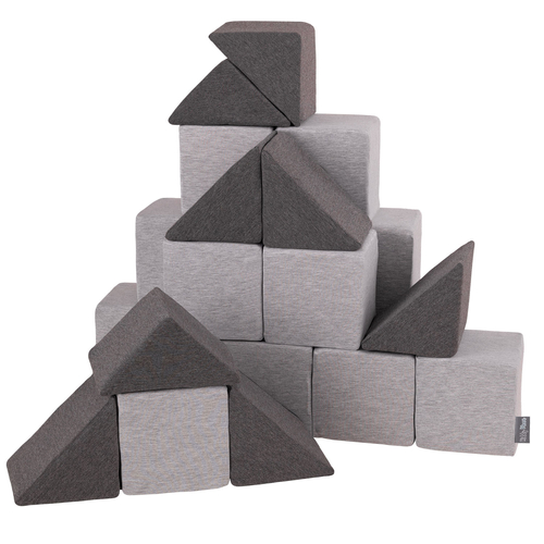 KiddyMoon blocs mous pour bébé cubes de construction en mousse, mix: gris clair/gris foncé, 24 Pieces
