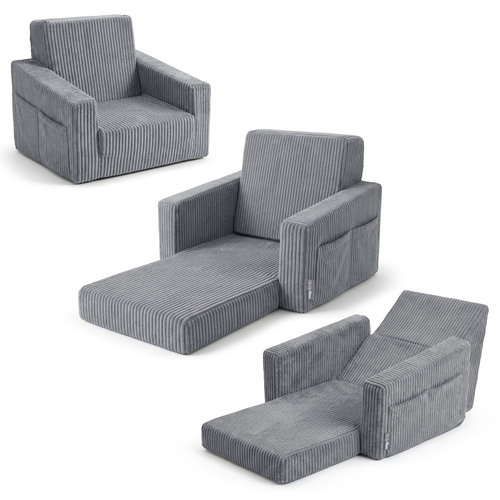 KiddyMoon Fauteuil Pliable pour Enfant en Mousse Canapé Convertible 2 en 1, gris foncé, UNI