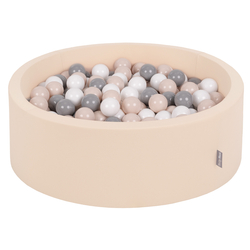 KiddyMoon Piscine à Balles ∅ 7Cm pour Bébé Rond Fabriqué En UE, beige, 90x30cm/200 Balles