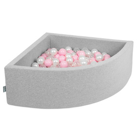 KiddyMoon Piscine à Balles ∅ 7Cm pour Bébé Quart Angulaire Fabriqué En UE, gris clair: rose poudré/perle/transparent, 90x30cm/200 balles