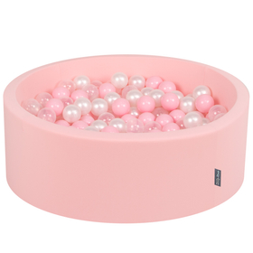 KiddyMoon Piscine à Balles ∅ 7Cm pour Bébé Rond Fabriqué En UE, rose: rose poudre/perle/transparent, 90x30cm/200 balles