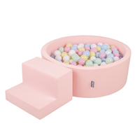 KiddyMoon Aire De Jeux en Mousse avec Rond Piscine à Balles pour Enfants, rose: bleu pastel/jaune pastel/blanc/menthe/rose poudré, Piscine (100 Balles) + Marches