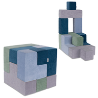 KiddyMoon blocs mous pour bébé cubes de construction en mousse housse velours, bleu lagune/vert forêt/bleu glacier/gris de montagnes, 9 Pieces