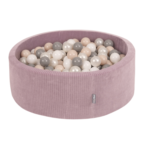 KiddyMoon Piscine À Balles pour Enfants Mousse Côtelé Pour Motricité Bébé, Violet : beige pastel/blanc/perle/gris, 90x30cm/300 balles