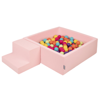 KiddyMoon Aire De Jeux en Mousse avec Carré Piscine À Balles pour Enfants, rose:vert clair/jaune/turq/orange/r.foncé/violet, Piscine (200 Balles)+ Marches