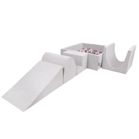 KiddyMoon Aire De Jeux en Mousse avec Carré Piscine À Balles pour Enfants, gris clair: perle/gris/transparent/rose poudré, Piscine (200 Balles) + Version 3