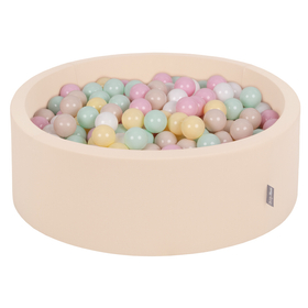 KiddyMoon Piscine à Balles ∅ 7Cm pour Bébé Rond Fabriqué En UE, beige: beige pastel/jaune pastel/blanc/menthe/rose poudré, 90x30cm/300 balles
