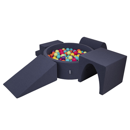 KiddyMoon Aire De Jeux en Mousse avec Rond Piscine à Balles pour Enfants, bleu foncé:vertClr/jaune/turq/orange/rfoncé/violet, Piscine (200 Balles) + Version 3