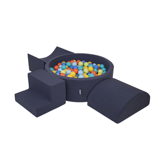 KiddyMoon Aire De Jeux en Mousse avec Rond Piscine à Balles pour Enfants, bleu foncé:vertClr/orange/turq/bleu/babybl/jaune, Piscine (200 Balles) + Version 6