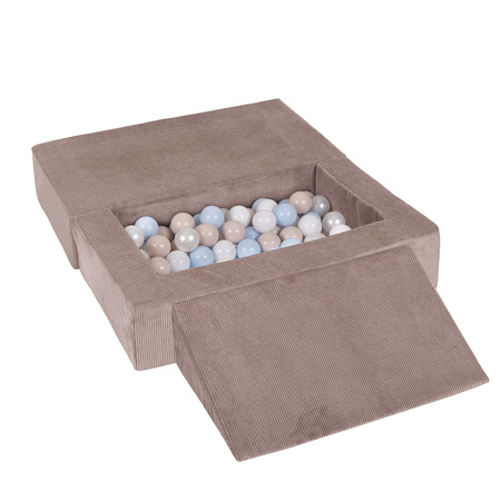 KiddyMoon Canapé en Mousse pour Enfants avec Balles et Pente Parfait Pour la Chambre D'enfant Léger Modulable Confortable Sécurisé Idéal pour Jouer et Se Détendre, beige foncé: beige pastel/bleu pastel/blanc/perle, Canapé/Pente + 100 Balles