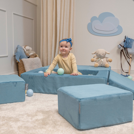 KiddyMoon Canapé en Mousse pour Enfants avec Balles Pour chambre d'enfant Léger Modulable Confortable Housse Amovible Parfait pour Jouer Lire et Se Détendre, bleu: beige pastel/bleu pastel/jaune pastel/menthe, Canapé + 100 Balles