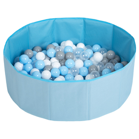 piscine à balles multicolores piscine pliable pour les enfant, bleu: gris/blanc/transparent/babyblue, 100 balles