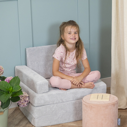KiddyMoon Fauteuil Enfant Convertible en Mousse, Fauteuil pour Enfants Chaise pour Chambre d'Enfants Matelas Pliable Matelas Fauteuil Relax Fauteuil Douillet, gris clair, Fauteuil avec Oreiller
