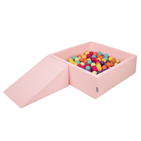 KiddyMoon Aire De Jeux en Mousse avec Carré Piscine À Balles pour Enfants, rose:vert clair/jaune/turq/orange/r.foncé/violet, Piscine (200 Balles) + Pente