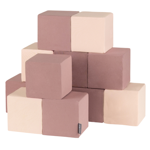 KiddyMoon blocs mous pour bébé cubes de construction en mousse, cubes: bruyère/beige, 12 Pieces