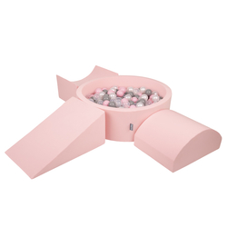 KiddyMoon Aire De Jeux en Mousse avec Rond Piscine à Balles pour Enfants, rose:perle/gris/transparent/rose poudré, Piscine (200 Balles) + Version 4