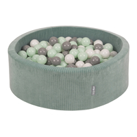 KiddyMoon Piscine À Balles pour Enfants Mousse Côtelé Pour Motricité Bébé, Vert : blanc/gris/menthe, 90x30cm/300 Balles