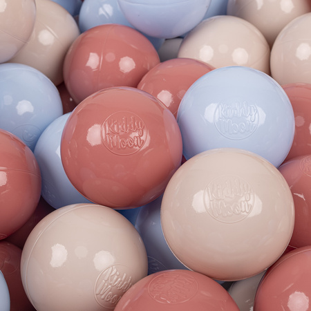 KiddyMoon Balles Colorées Plastique ∅7cm pour Piscine Enfant Bébé Fabriqué en EU, beige pastel/bleu pastel/saumon, 200 Balles/7cm