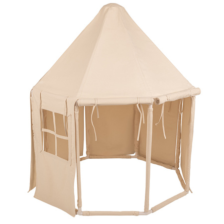 KiddyMoon Tente de Jeu Maison Pour Enfants En Forme De Pavillon De Jeu Pliable Tente Pop-Up Espace De Jeu Spacieux Et Confortable En Intérieur Et Extérieur, naturel: beige pastel/blanc/or, 100 Balles