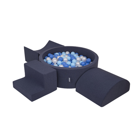 KiddyMoon Aire De Jeux en Mousse avec Rond Piscine à Balles pour Enfants, bleu foncé:babyblue/bleu/perle, Piscine (200 Balles) + Version 6
