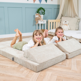 KiddyMoon Canapés Pliant pour Enfants Canapé-Lit Convertible Bébés-Canapé Lit Coucher Salle de Jeux Pliable Matelas au Sol Mini-Canapé Chaise-Lit, beige, 140x55x30 cm