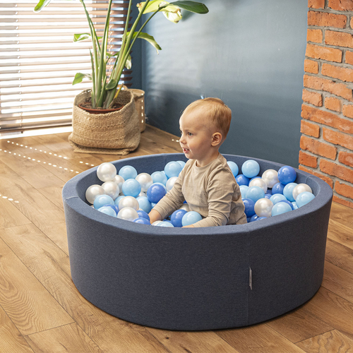 KiddyMoon Piscine à Balles ∅ 7Cm pour Bébé Rond Fabriqué En UE, bleu foncé, 90x30cm/200 Balles