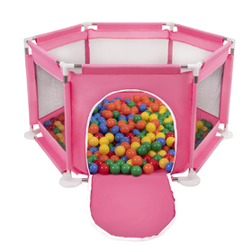 parc bébé hexagonal pliable avec balles plastiques, Rose:jaune/vert/bleu/rouge/orange, 400 balles