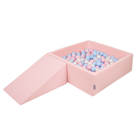 KiddyMoon Aire De Jeux en Mousse avec Carré Piscine À Balles pour Enfants, rose:babyblue/rose poudre/perle, Piscine (100 Balles)+ Pente