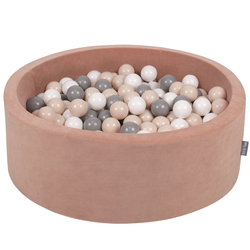 KiddyMoon Velours Piscine à Balles ∅7Cm pour Bébé Rond Fabriqué en EU, rose des sables: beige pastel/gris/blanc, 90x30cm/200 balles