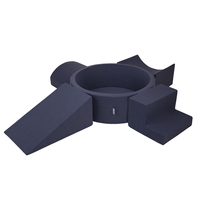 KiddyMoon Aire De Jeux en Mousse avec Rond Piscine à Balles pour Enfants, bleu foncé:blanc/gris/menthe, Piscine (200 Balles) + Version 5