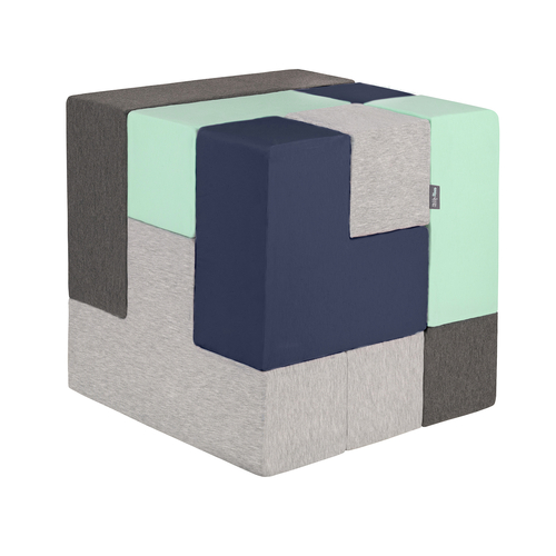 KiddyMoon blocs mous pour bébé cubes de construction en mousse, mix: gris clair/gris foncé/bleu foncé/menthe, 9 Pieces