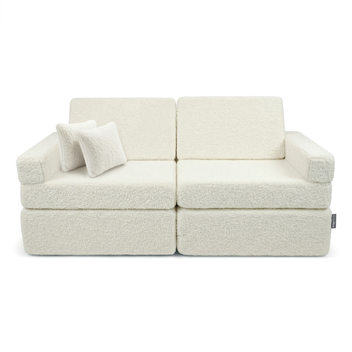 KiddyMoon Canapé Enfant en Mousse et Housse Teddy, Modulaire et Pliable, avec 2 Coussins, pour Jouer, Lire et se Détendre, crème, Canapés avec 2 Oreillers