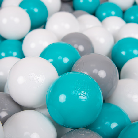 KiddyMoon Balles Colorées Plastique ∅7cm pour Piscine Enfant Bébé Fabriqué en EU, gris/blanc/turquoise, 300 Balles/7cm