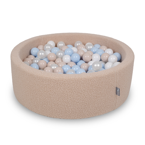 KiddyMoon Piscine à Balles Boules 7 cm pour un Remplissage plus Généreux Pour Bébés au Housse Teddy, Convient dès 8 Mois, Beige: Beige Pastel/Bleu Pastel/Blanc/Perle