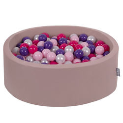 KiddyMoon piscine à balles ronde en mousse pour bébé et enfant, bassin sensoriel intérieur, housse lavable, inclus balles sécurisées, Béruée: rose poudre/perle/violet/rose foncé, 90x30cm/200 balles