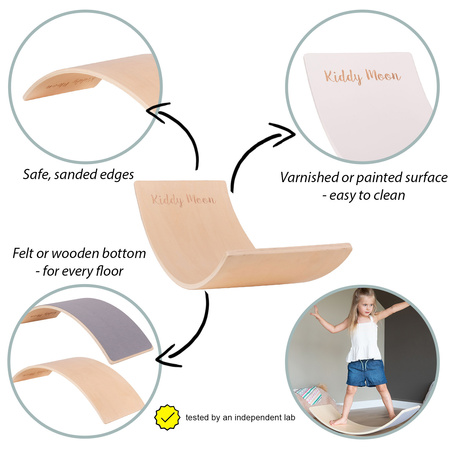 KiddyMoon Planche D'équilibre pour Enfants Planche à Balancer Montessori, Gris, 83x29,5x1,7 cm/Felt
