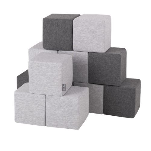 KiddyMoon blocs mous pour bébé cubes de construction en mousse, cubes: gris clair/gris foncé, 12 Pieces