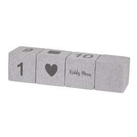KiddyMoon blocs mous pour bébé cubes de construction en mousse, mix: gris clair/typographie, 4 Pieces