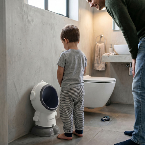 KiddyMoon Pot Bébé Urinoir pour Enfants, Hauteur Réglable Motif Astronaute, blanc, UNI