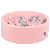 KiddyMoon Piscine à Balles ∅ 7Cm pour Bébé Rond Fabriqué En UE, rose: perle/gris/transparent/rose poudré, 90x30cm/300 balles